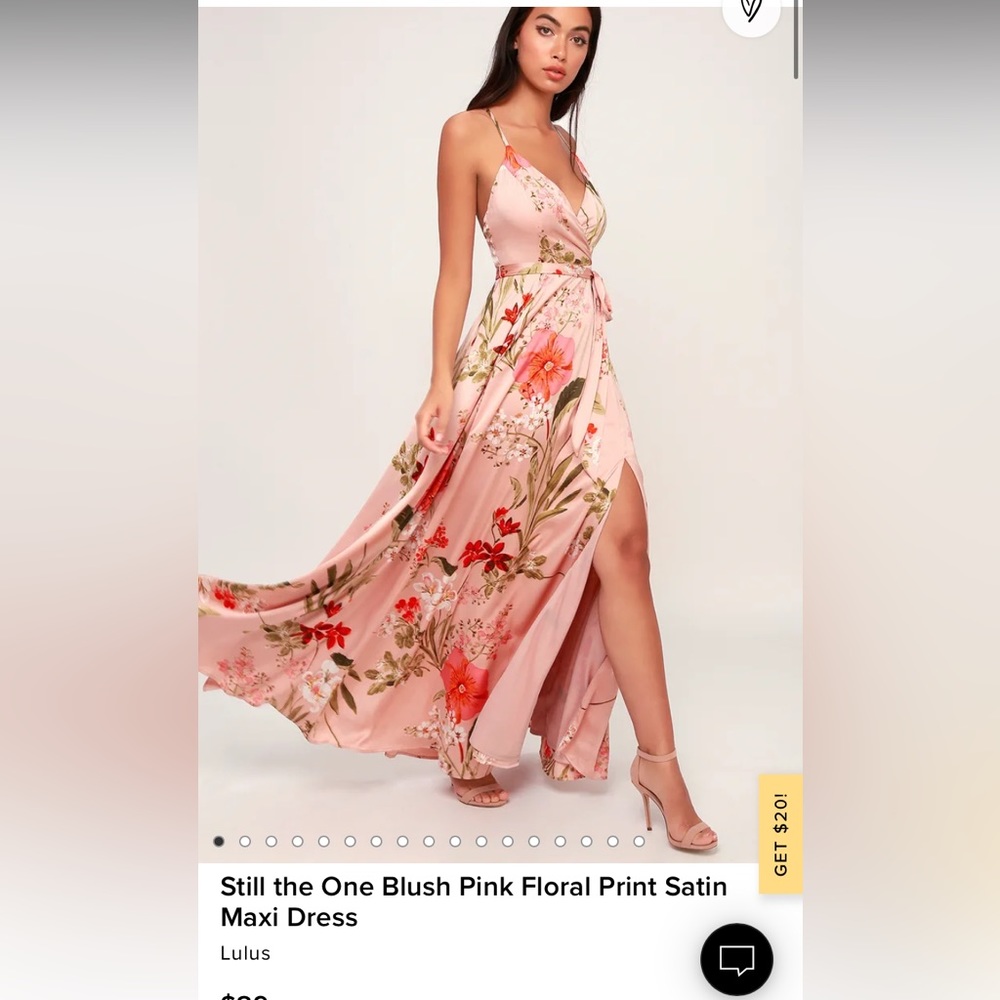 Lulus never worn blush floral print satin maxi dress ; beautiful dress